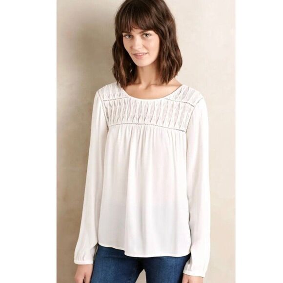 ANTRHOPOLOGIE MEADOW RUE sz XS Vivie cream swiss dot blouse EUC - Picture 1 of 8